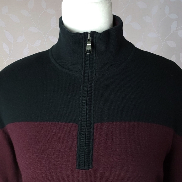 Banana Republic Quarter Zip Sweater 90s Stripe Black Red Pima Cotton Cashmere Sm - Picture 3 of 14